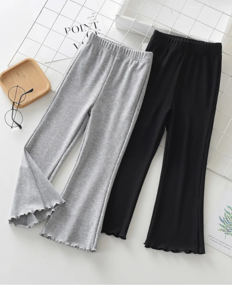 Pantalones acampanados informales de cintura alta con ribete de lechuga y parte inferior acampanada para niñas adolescentes, ajuste suave y cómodo