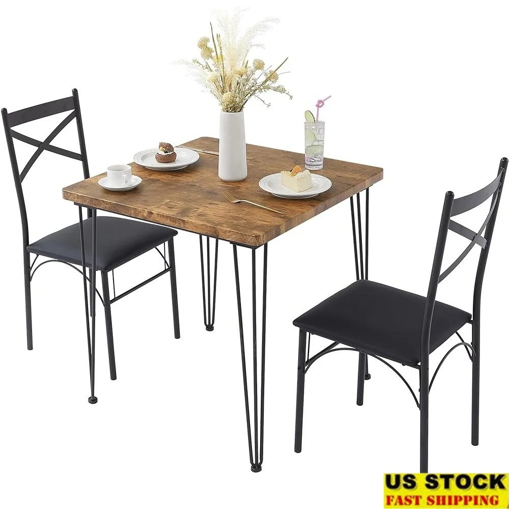 3-Piece Dining Set Kitchen Table Chairs Retro Style Space-Saving Small Space Furniture Comfortable Dining Room Bistro Use