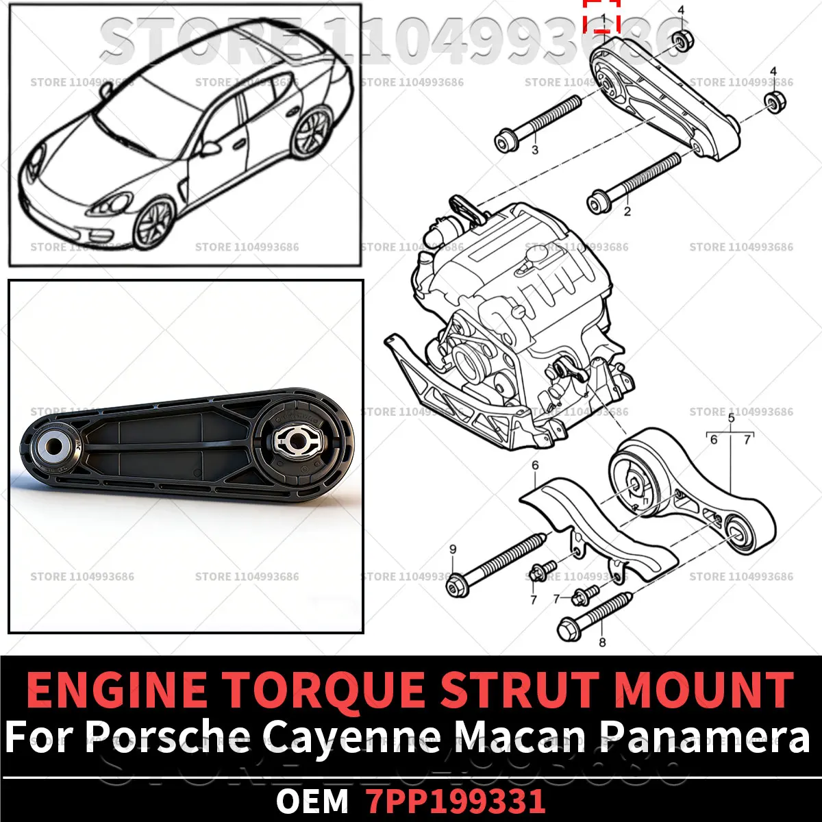 

For Porsche 2011-2018 Cayenne 958 2015-2018 Macan 95B 2011-2016 Panamera 970 ENGINE TORQUE STRUT MOUNT OEM 7PP199331 7PP199331A