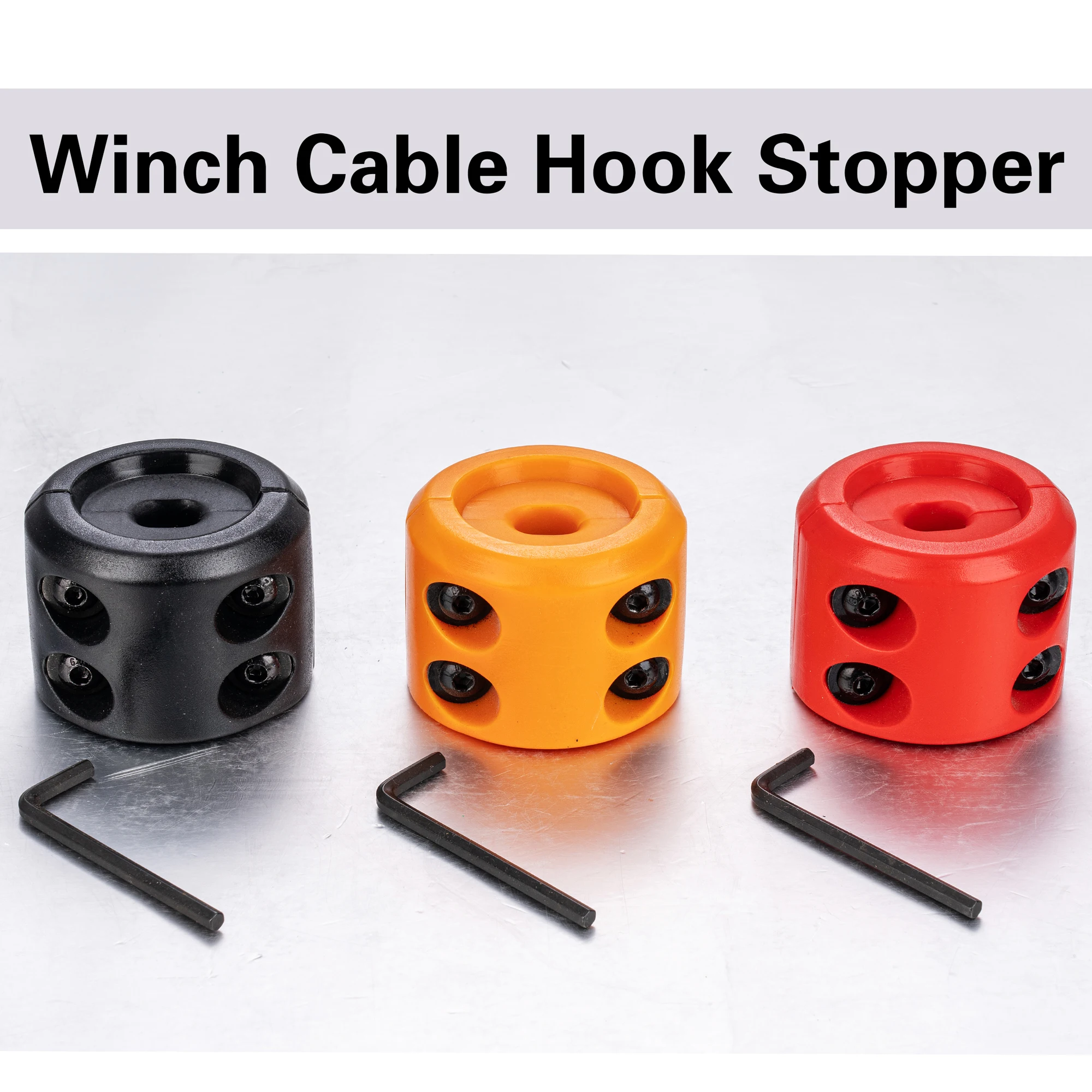 GUIDEAMPS Rubber Winch Rope Stopper for Cable Hook - for ATV/UTV/Jeep with Allen Key, Fits Synthetic & Steel Cables