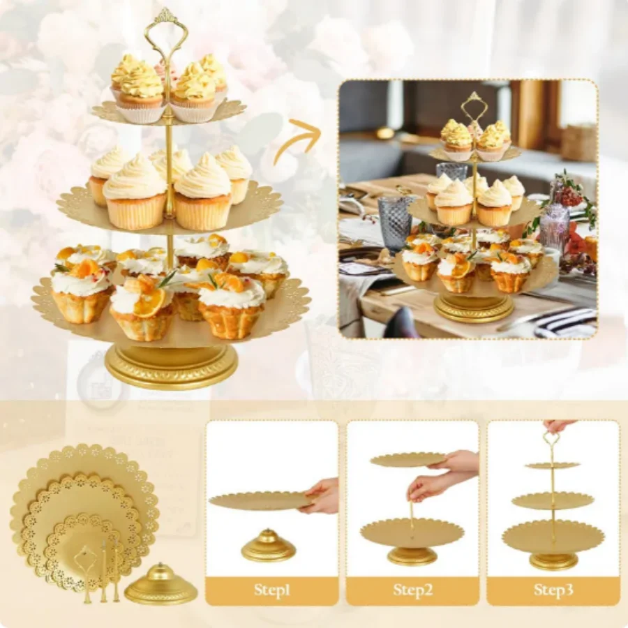 Golden Metal 6-Piece Cake Rack, Circular Cake Rack, Christmas Decoration, Donut Plate, Wedding Decoration, Kitchen Utensils, Party