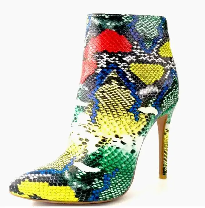 

Sexy Multi-colors Python Stiletto High Heels Ankle Boots Spring Female Boots Gladiator Colorful Mujer Zapatos Bottines