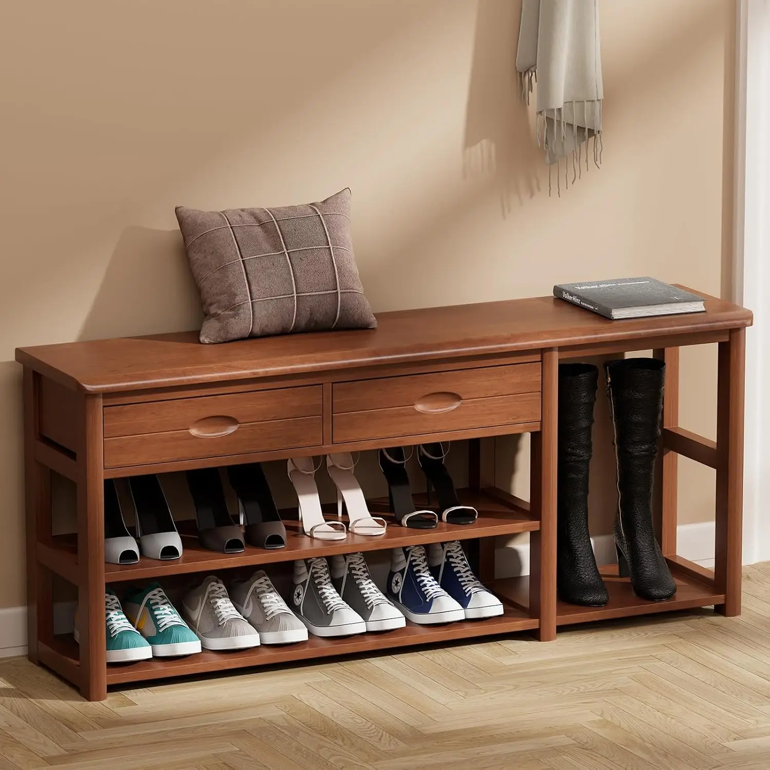 

Umail Furniture 47" Shoe Bench with 2 Drawers, 3-Tier Solid Wood Entryway Bench with Storage, Shoe Storage Bench Holds up