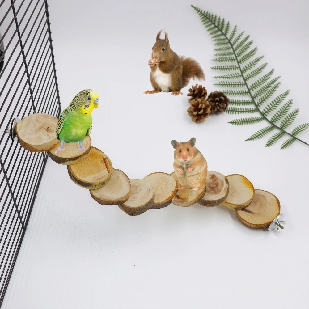 

Natural Wood Bird Perch Ladder Flexible Curved Wooden Climbing Bridge for Parrots Hamsters Squirrels Small Pet Cage Stand