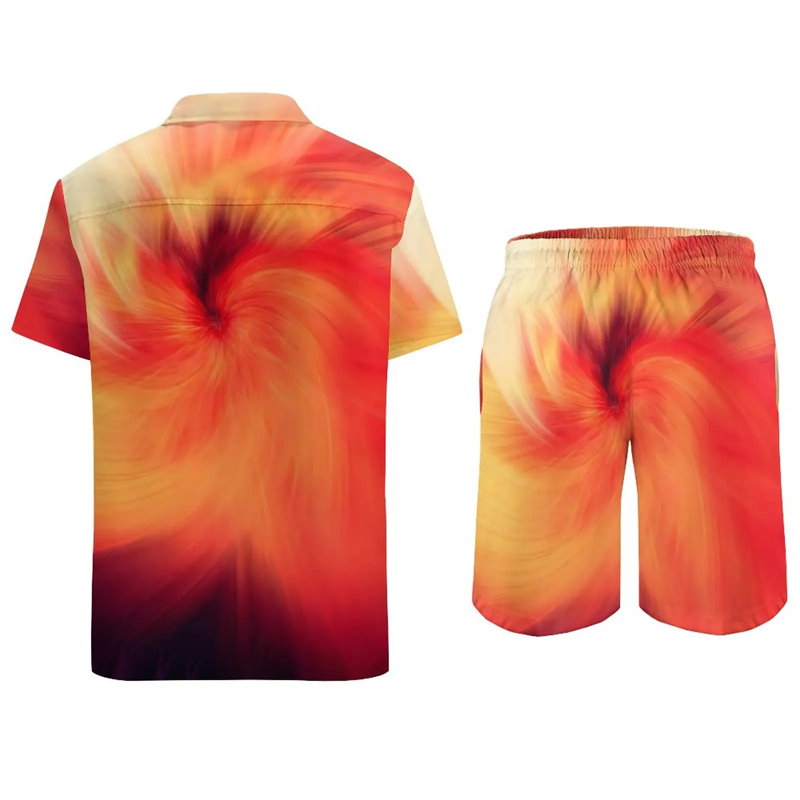 Fire Blending Herren-Sets, abstrakter Druck, Hawaii-Freizeithemd-Set, kurzärmelige Grafik-Shorts, Sommer-Strandanzug, große Größe