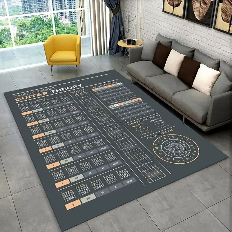 Music Theory Chart Piano Guitar Chords Large Area Rug Non-slip Carpet for Bedroom Living Room Sofa Doormat Home Decor Floor Mat