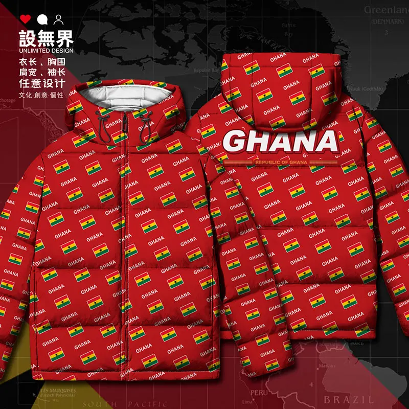 

Republic of Ghana Ghanaian GHA country flag White duck down Jackets men's clothing Warm Man clothes new mens down coat Winter