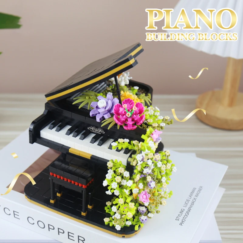 Juguete de bloques de construcción de Micro Piano para niños, ramo de flores de vida eterna, juguete de adorno, decoración romántica, ladrillo creativo, serie de plantas, Juguetes