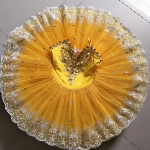 Imagen 2 del producto Vestido tutú de Ballet profesional amarillo para niña, traje de baile de cisne, bailarinas de actuación infantil, tutú, ropa de Ballet para niños y mujeres