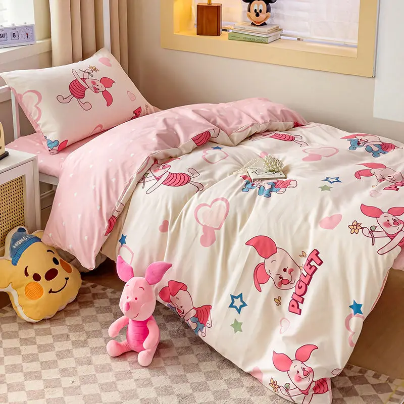 Mickey Stitch Pooh Bear Piglet Disney Toy Story Lotso Fun and Creative Cartoon Printed Bed Sheet and Quilt Cover Set of Four