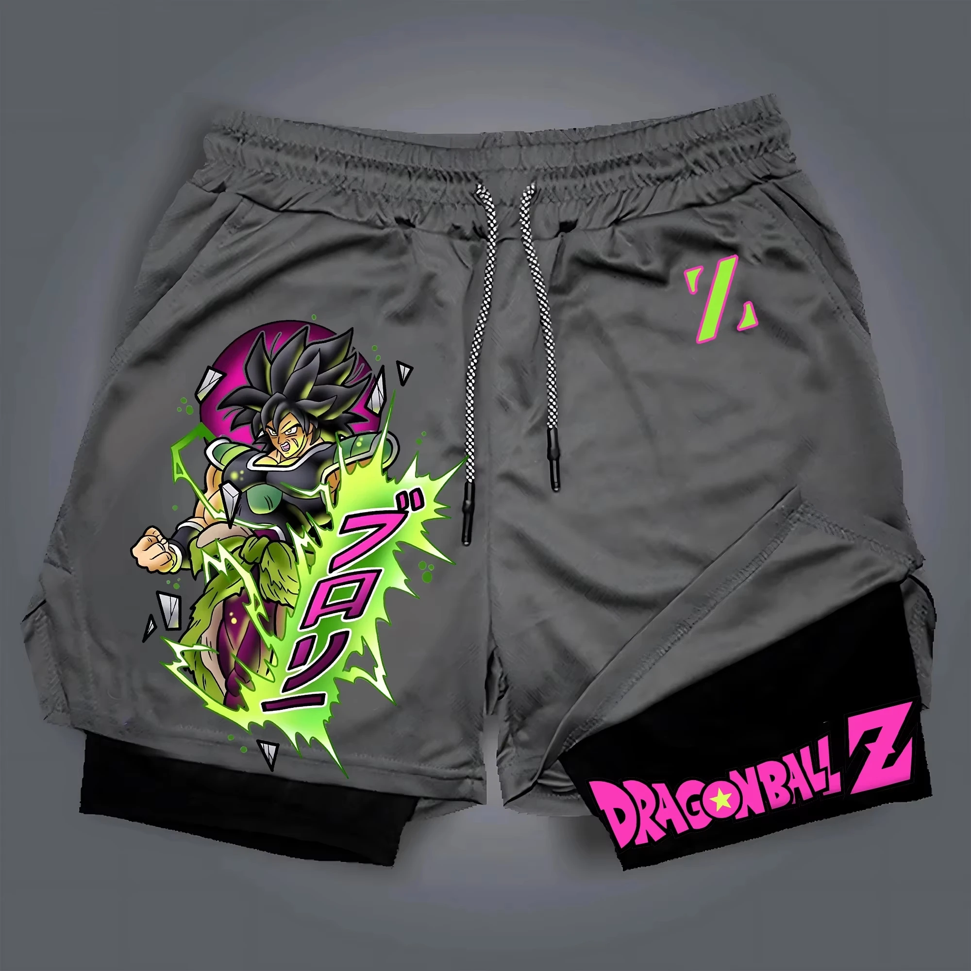 

2026 Hot Sale Dragon Ball Z Broly Anime Printed Double Layer Shorts, Men Breathable Quick Dry Gym Running Sports Shorts