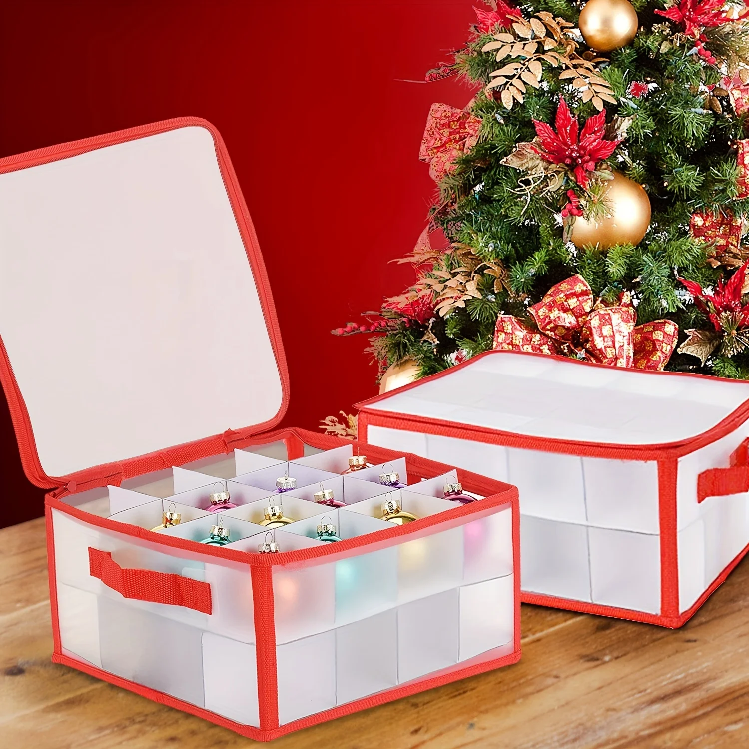 

1 PC 32/64 Grid Storage Box Christmas Ornament Storage Containers With Zippered And Handles Christmas Ball Holiday Accessories