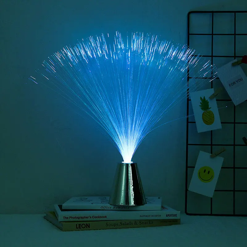 1 Pcs Multicolor LED ไฟเบอร์ออปติกโคมไฟคริสต์มาสงานแต่งงานตกแต่งบ้านสีสุ่ม8*8*34ซม.