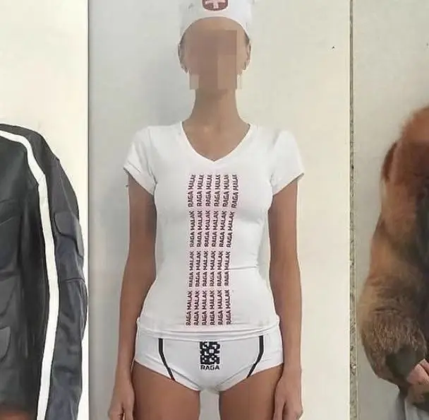 Raga malak white V-neck tight fitting T-shirt with red logo print