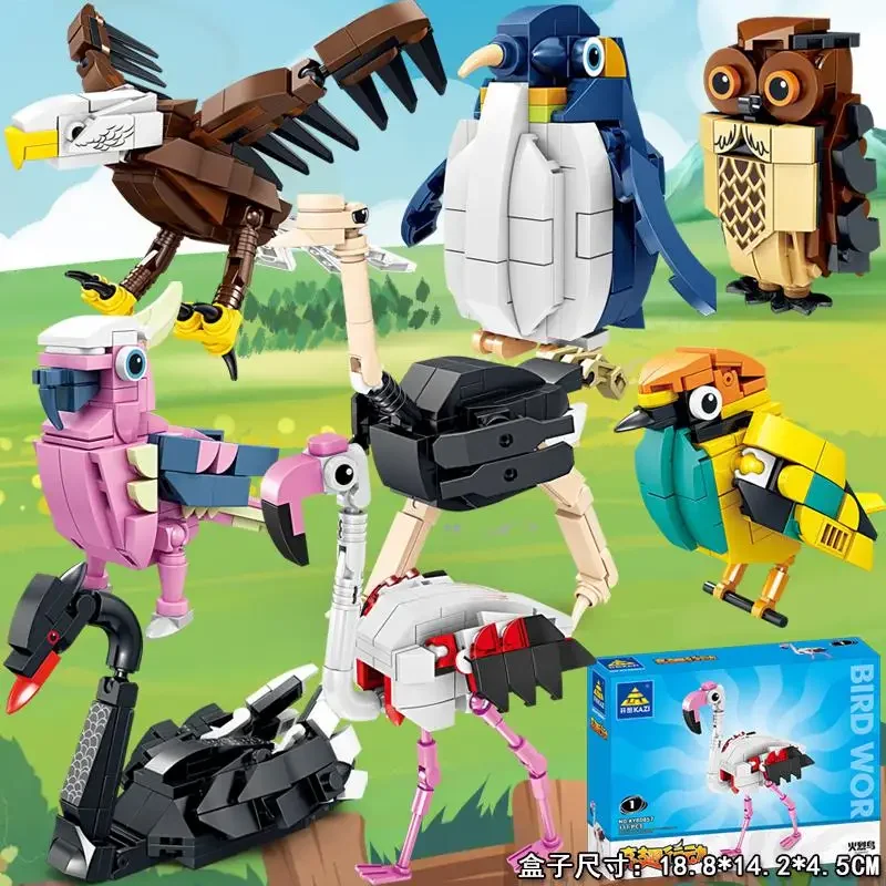 

7-13CM Flamingo Parrot Owl Penguin Black Swan Ostrich Animal Building Blocks Mini Action Figure Toys