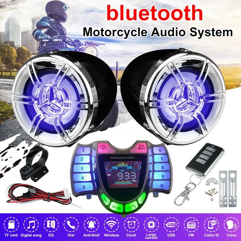 Motorcycle Stereo Speakers Wireless Bluetooth MP3 Player Waterproof FM Audio for Motor Scooter Bike ATV