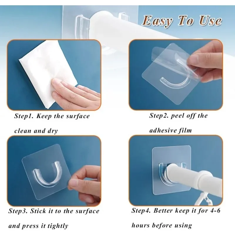 6/10Pcs Clear Adhesive No Drill Curtain Rod Brackets - Easy ToInstall Shower Rod Brackets For Bathroom view 2