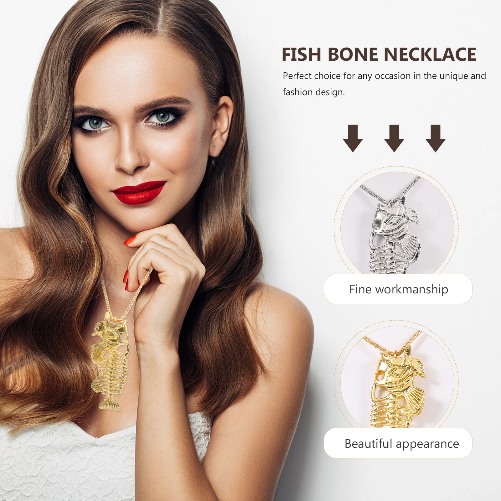 

3Pcs Fish Bone Alloy Necklace Silver Unique Design for Christmas Birthday Anniversary Gifts Stainless Steel Fishing