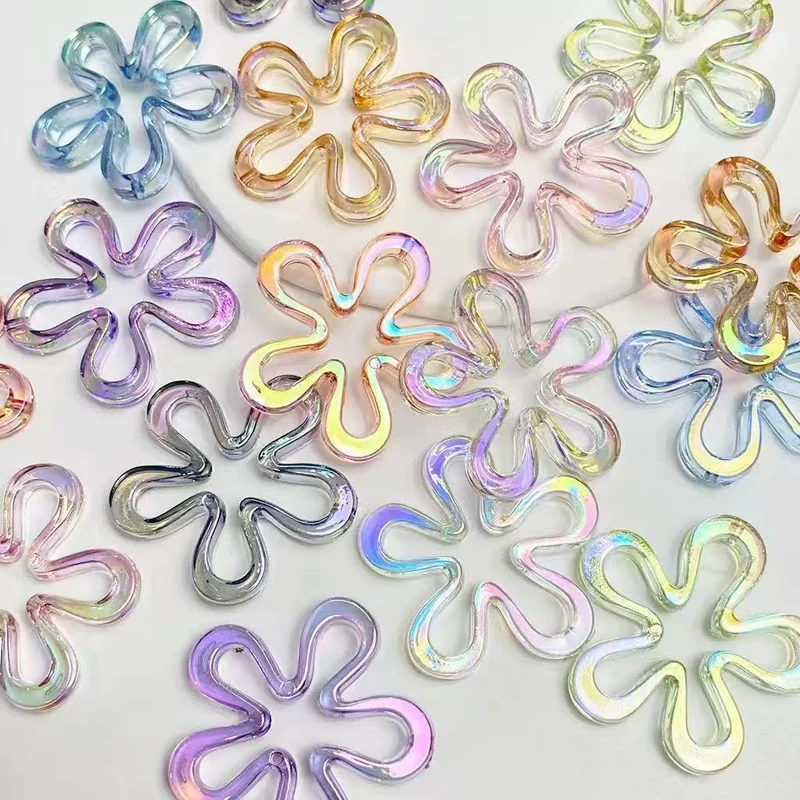 

100PCS 44MM Colorful Hollowed Out Five Petal Flowers Straight Hole DIY Handmade Beaded Bag Chain Mobile Phone Chain