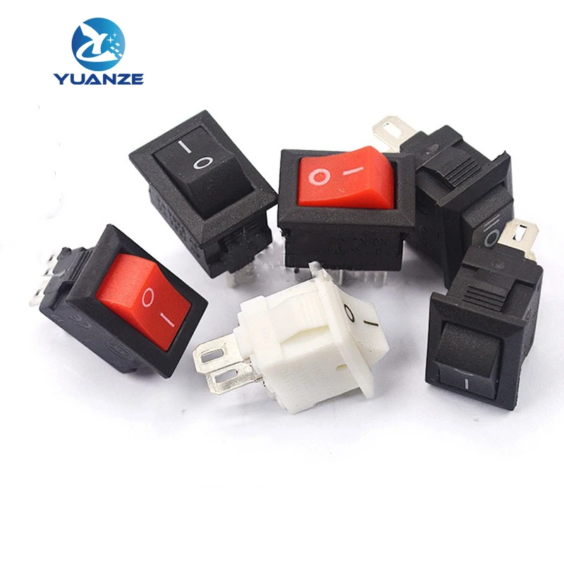 5Pcs Button Switch 10x15mm 2CH 3CH 2Gear 3Gang 2Pin 3A 250V KCD11 Embedded On/Off Rocker Switch 10MM*15MM Black Red White