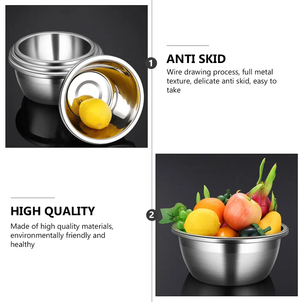 

Stainless Steel Mixing Bowl Round Bottom For Salad Egg Beating Baking Food Storage Multi-Functional Kitchen Container Reusable