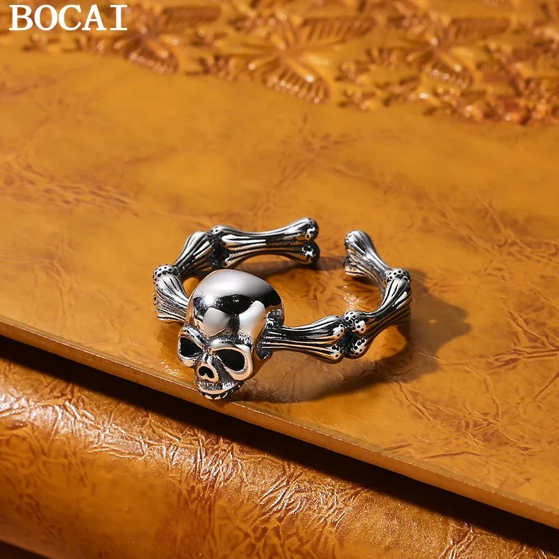 

BOCAI, новинка, стерлинговое серебро S925, хип-хоп, трендовое индивидуальное мужское кольцо с темным черепом, модное костяное моделирование, ювелирные изделия в стиле панк