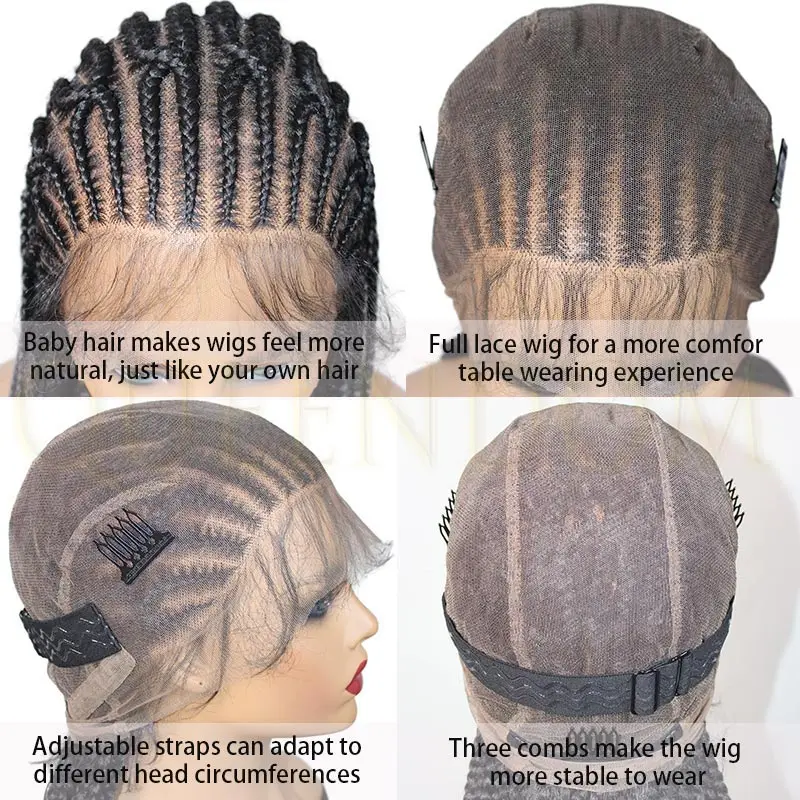 36 inch Cornrow Twisted Gevlochten Pruiken Godin Box Braid Faux Locs Pruik Synthetische Full Lace Front Vlechten Pruik voor Zwarte vrouwen