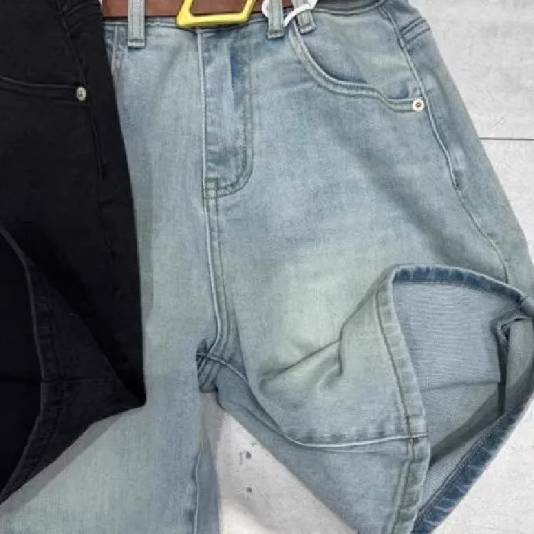 orts de Jeans de Cintura Alta Elásticos para Mulheres, Calças de Verão Slim com Pernas Retas, Calças de Cinco Pontos para C...