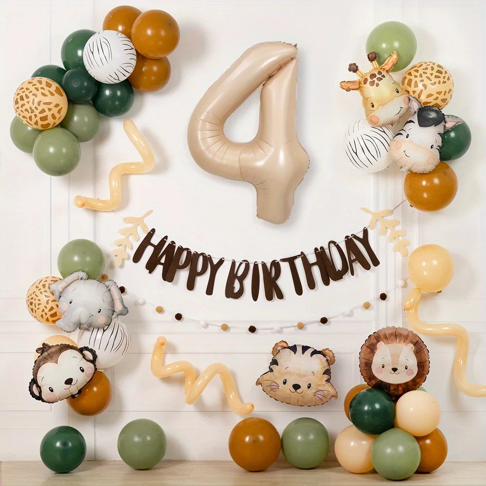 55 قطعة بالونات عيد ميلاد حيوانات سفاري الغابة راية للأطفال 1 سنة زينة حفلات أعياد الميلاد البرية واحدة خضراء اللاتكس الهيليوم Globos #5