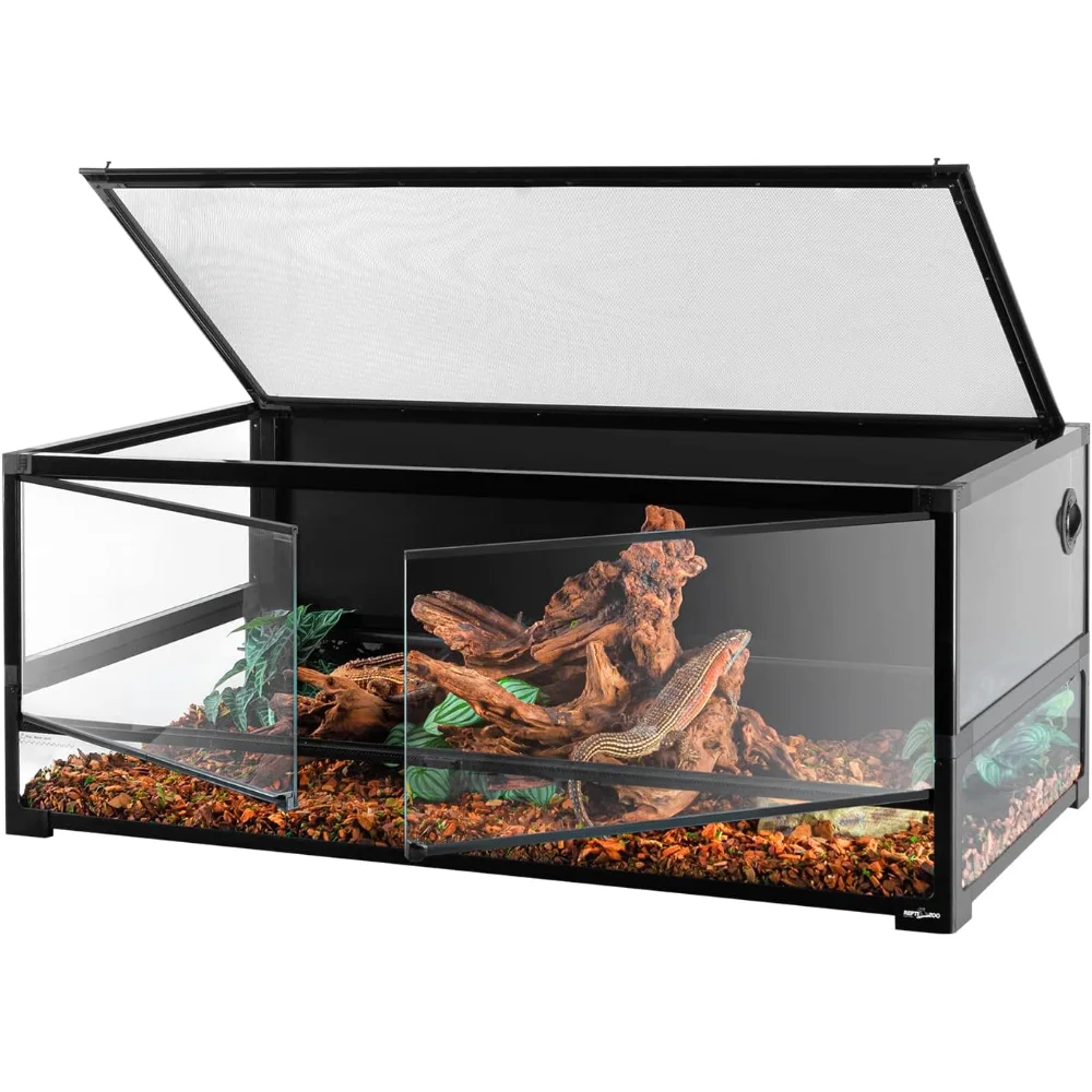 

85 Gallon Tempered Glass Reptile Terrarium, Easy Folding & Detaching Reptile Habitat Tank with One-Hand Opening Door