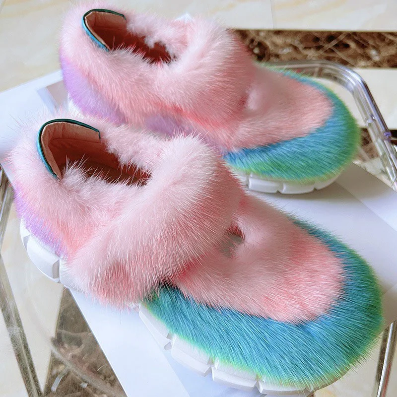 

Senior Fashion Baotou Shoes Ladies Sweet Slippers Luxury Mink Fur Warm Home Outdoor Leisure Winter Senior Color Match New 2023