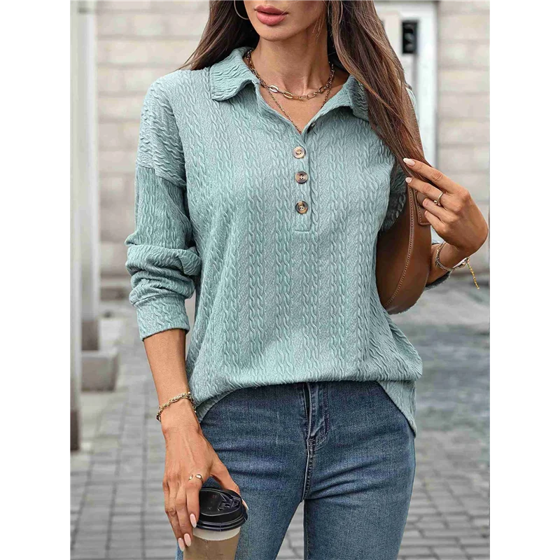 

AOAO-Women's Autumn And Winter Solid Color Lapel Button Loose Long Sleeve Blouses Shirts