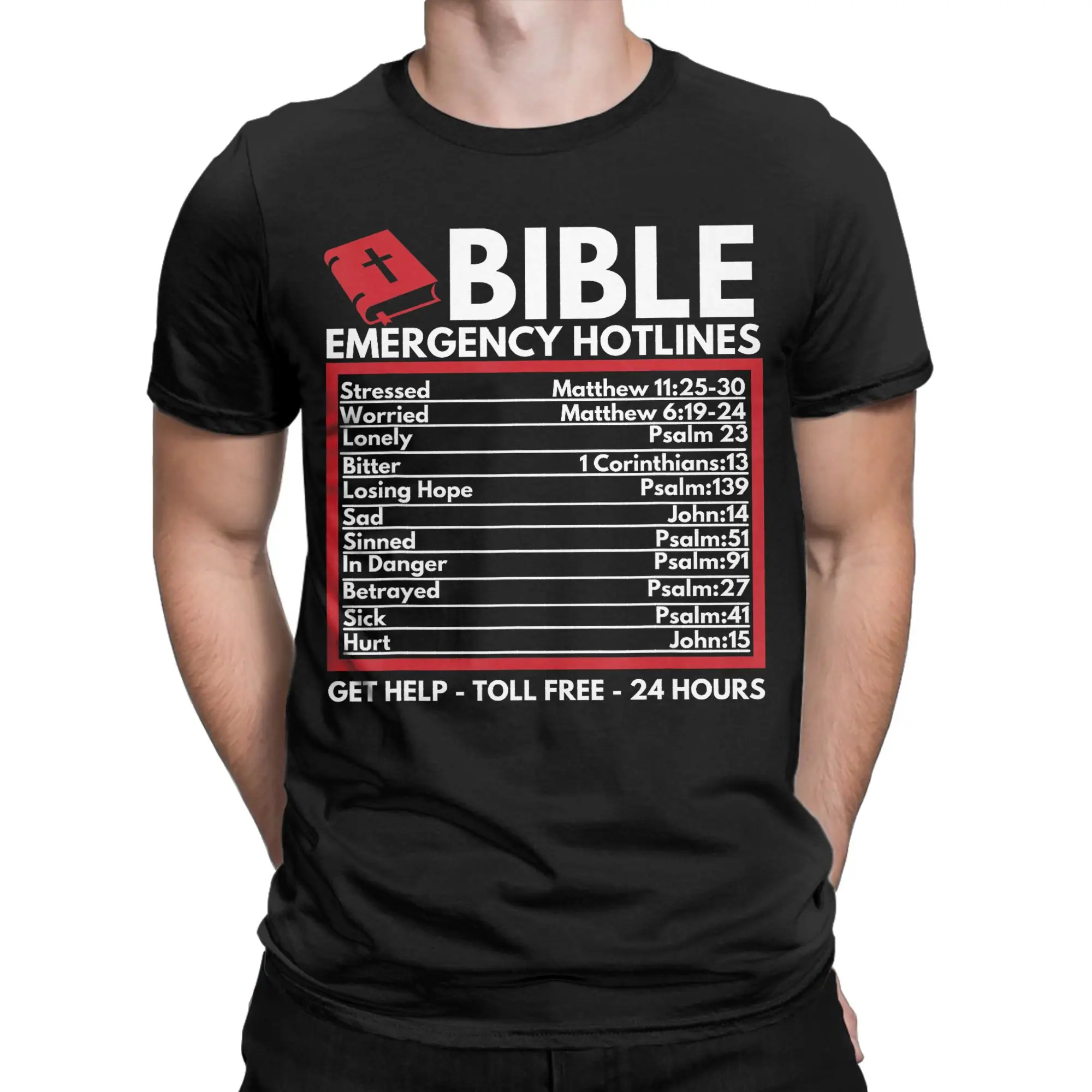 Bible Emergency Numbers Funny Christian Bible Jesus T-Shirt Men  Amazing Pure Cotton Tee Shirt Round Neck Short Sleeve Clothes