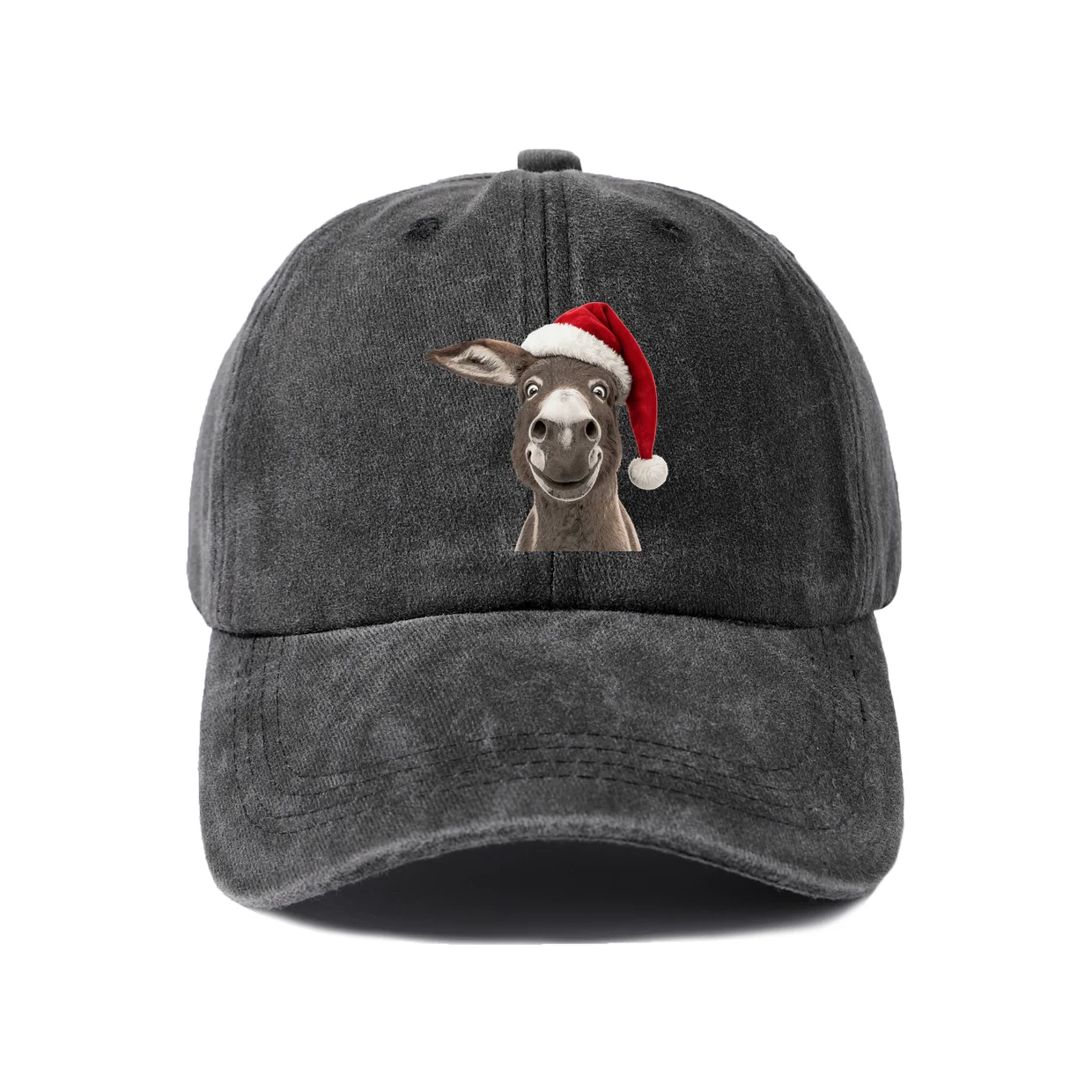 Santa Hat Donkey Graphic Baseball Cap, Vintage Washed Adjustable Unisex Dad Hat, Casual Gift