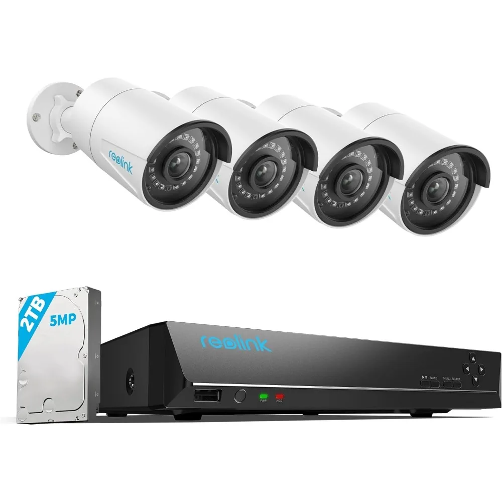 

REOLINK 8CH 5MP Security Camera System, 4pcs Wired 5MP PoE Cameras for Home Security Outdoors, Smart Person Vehicle Detection,