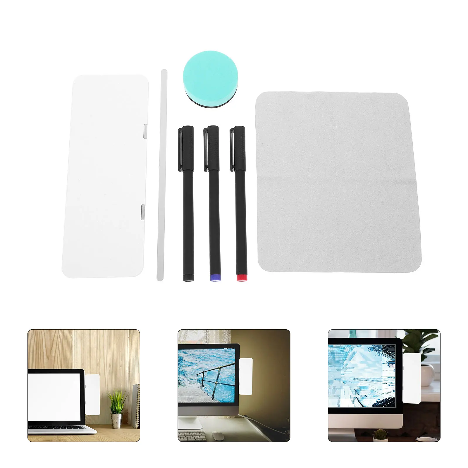 Papan Memo Panel Samping Monitor Komputer Strip Magnetik 3 Warna Pena Papan Tulis Penghapus Organizer Desktop Transparan untuk Kantor