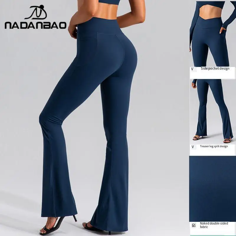 

NADANBAO Women's Flare Pants with Pockets V Crossover High Waisted Yoga Leggings Sexy Butt Lift Workout Tights Sports Trousers