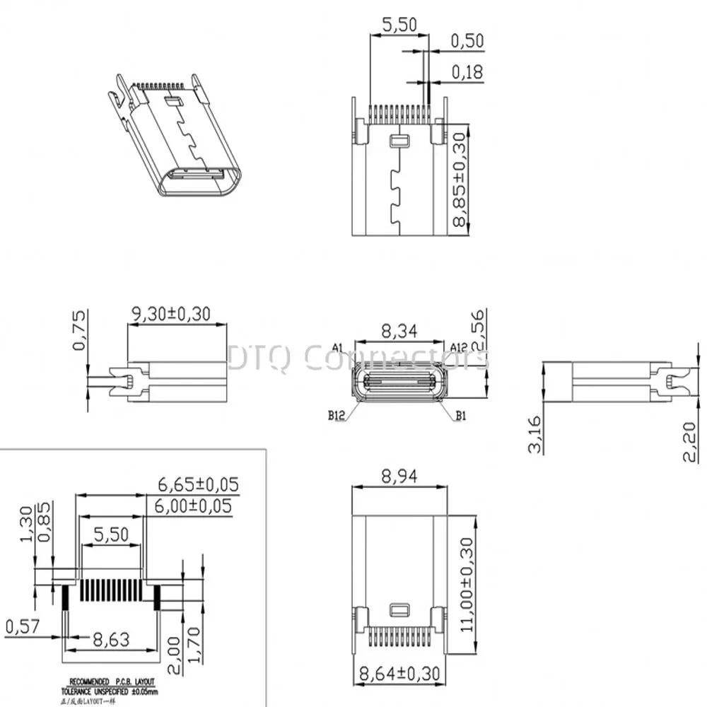 50pcs Micro USB 3.1 Universal 24 PIN Splint 0.8 length 9.3 Full Function Piece Female Type C Tail Jack Plug Socket Connector