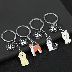 Lovely Pet Memorial Keychains Cute Dog Claw Pendant White Schnauzer Bulldog Shepherd Enamel Keyring for Women Men Birthday Gift