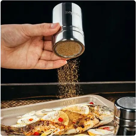 Stainless Steel Powder Sprinkler Kithen Powder Distributor with Dense Hole Cocoa Cinnamon Sugar Gauze Mesh Jar Seasoning Bottles