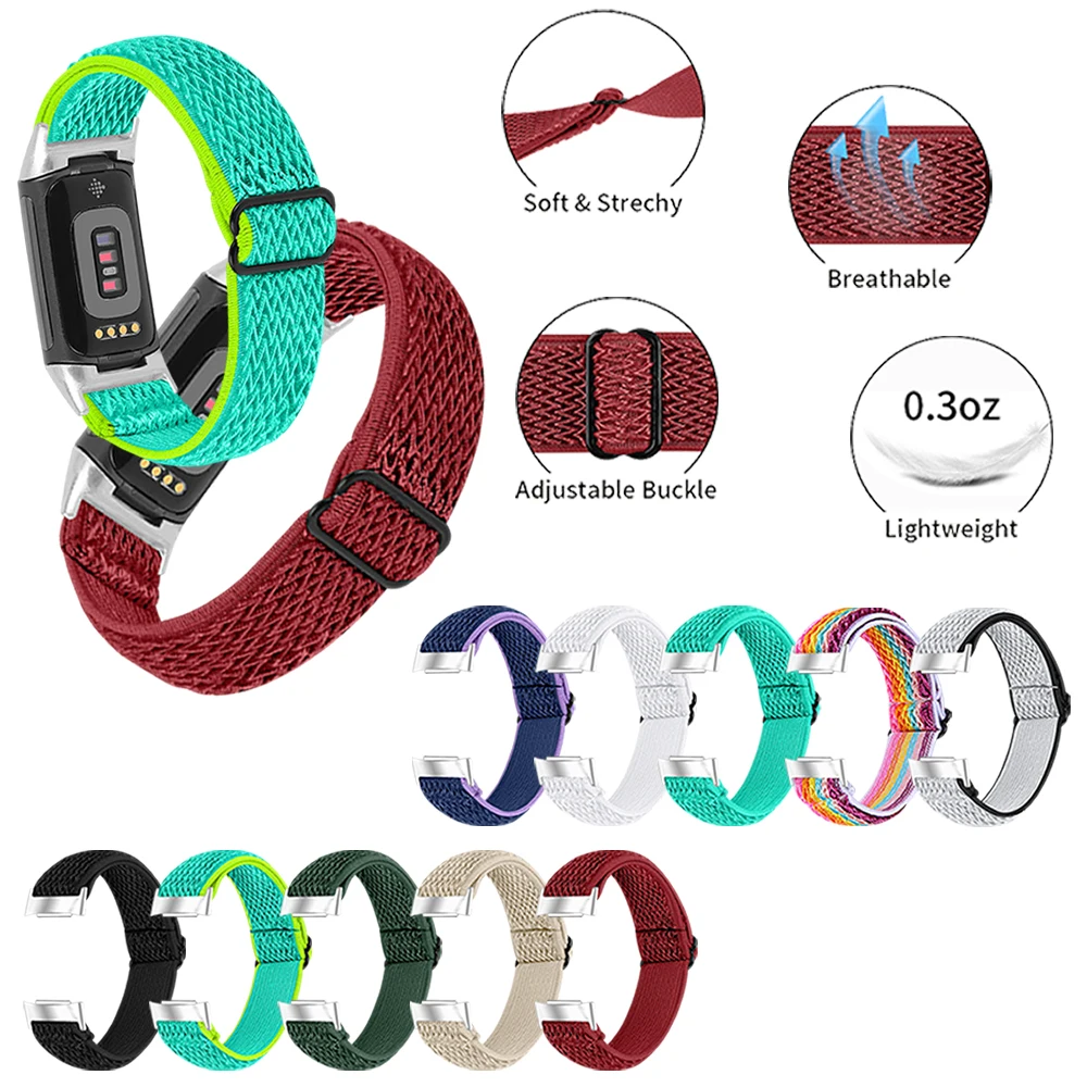 Браслет для Fitbit Charge 5 6, мягкий дышащий эластичный нейлоновый сменный ремешок для часов для Fitbit Charge 6 5, браслет