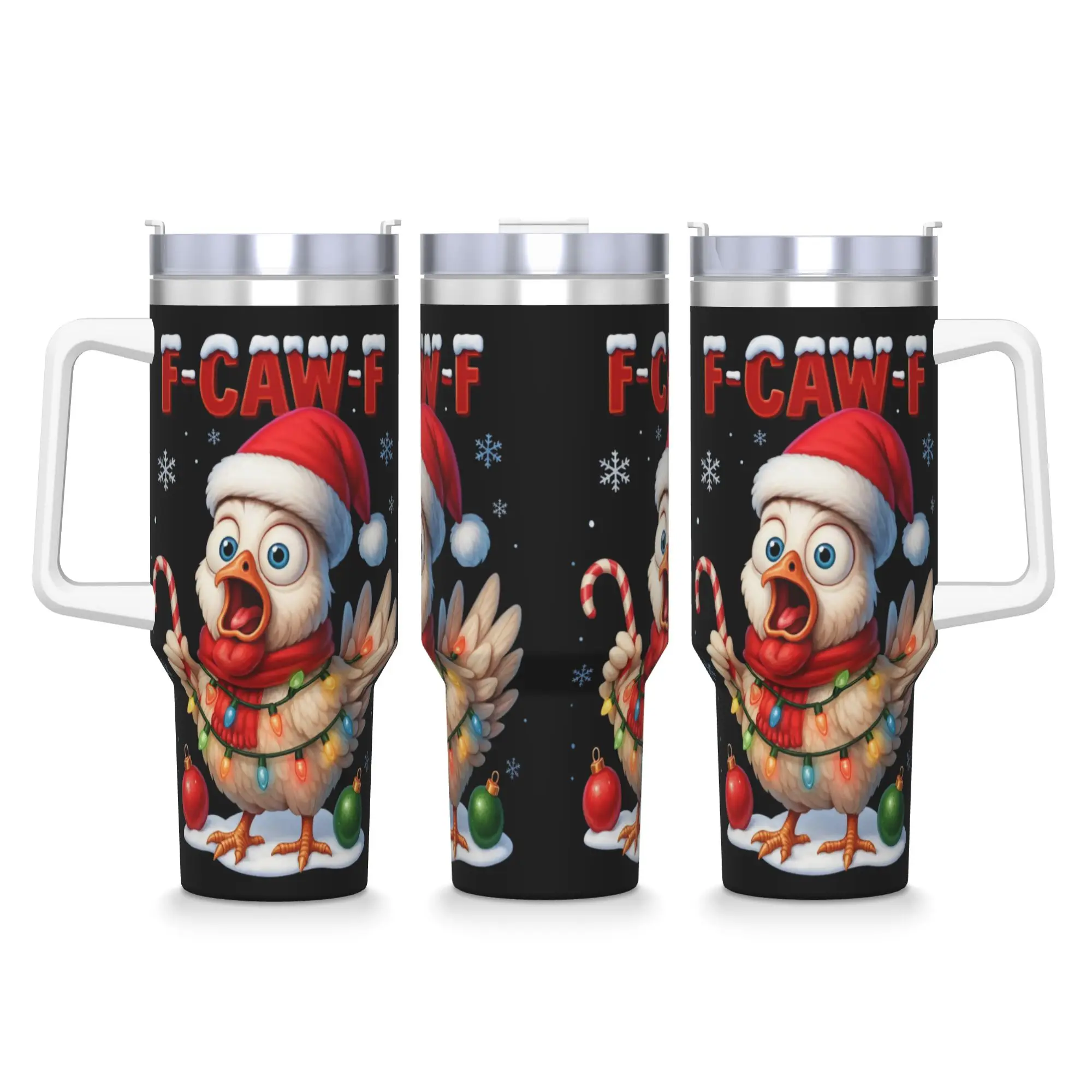 F CAW F عيد الميلاد الدجاج بهلوان من الفولاذ المقاوم للصدأ كوب قهوة للسفر مع القش وغطاء 40 أوقية أكواب كوب المشروبات الساخنة زجاجة ماء