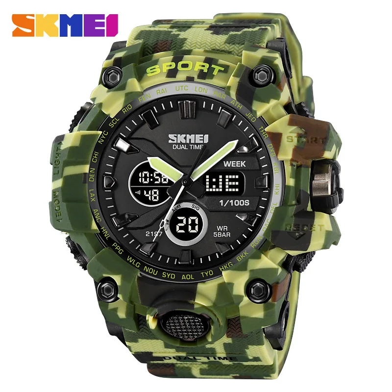 SkmeiOutdoor Sports Student Watch Sveglia impermeabile multifunzionale Orologio elettronico Orologio elettronico luminoso mimetico