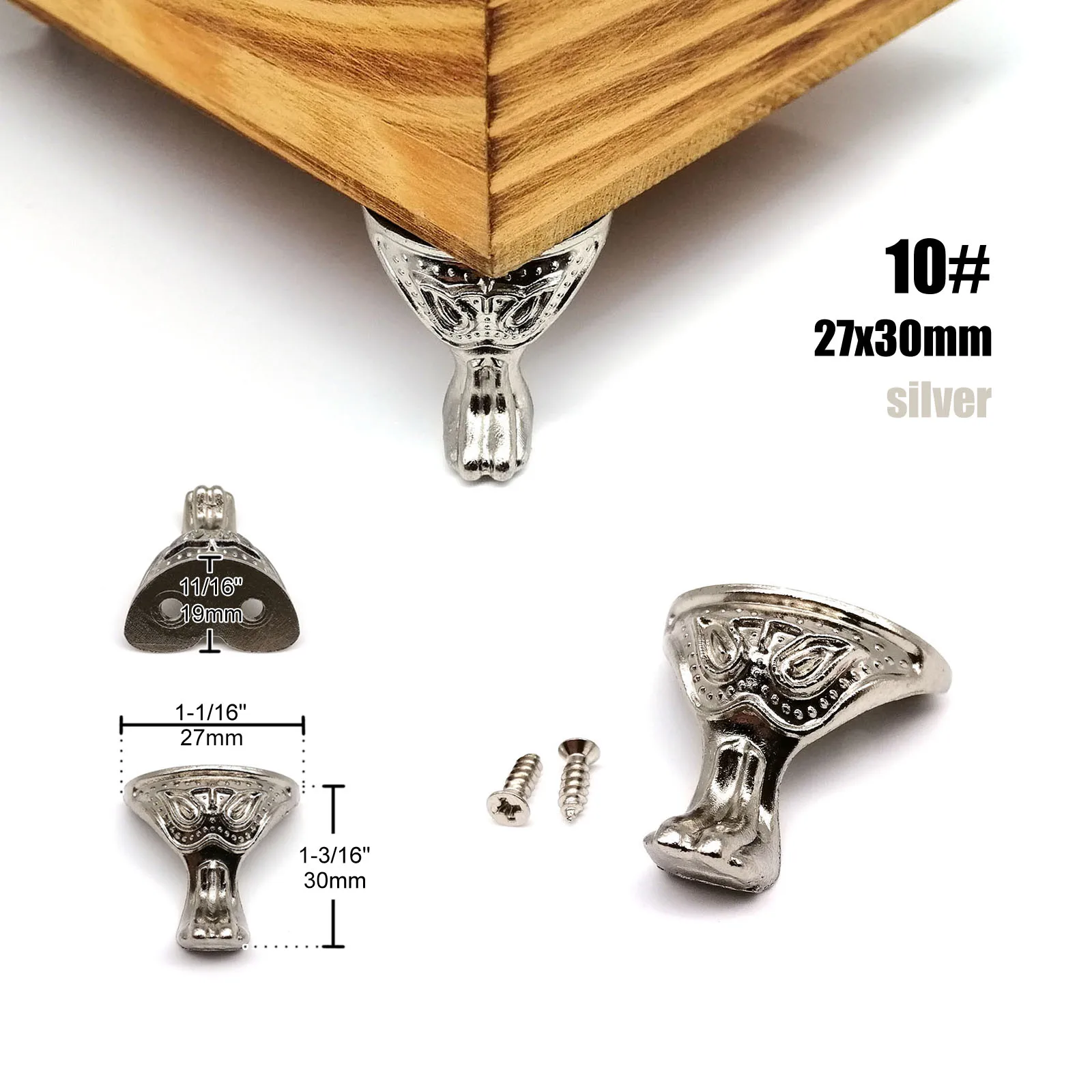 HZYUEGOU 4 Stück Schmuckkisten aus Holz, Geschenkbox, Weinbehälter, dekorative Füße, Eckenschutz, Stützhalterung, Gold, Silber, Bronze – Detail 10