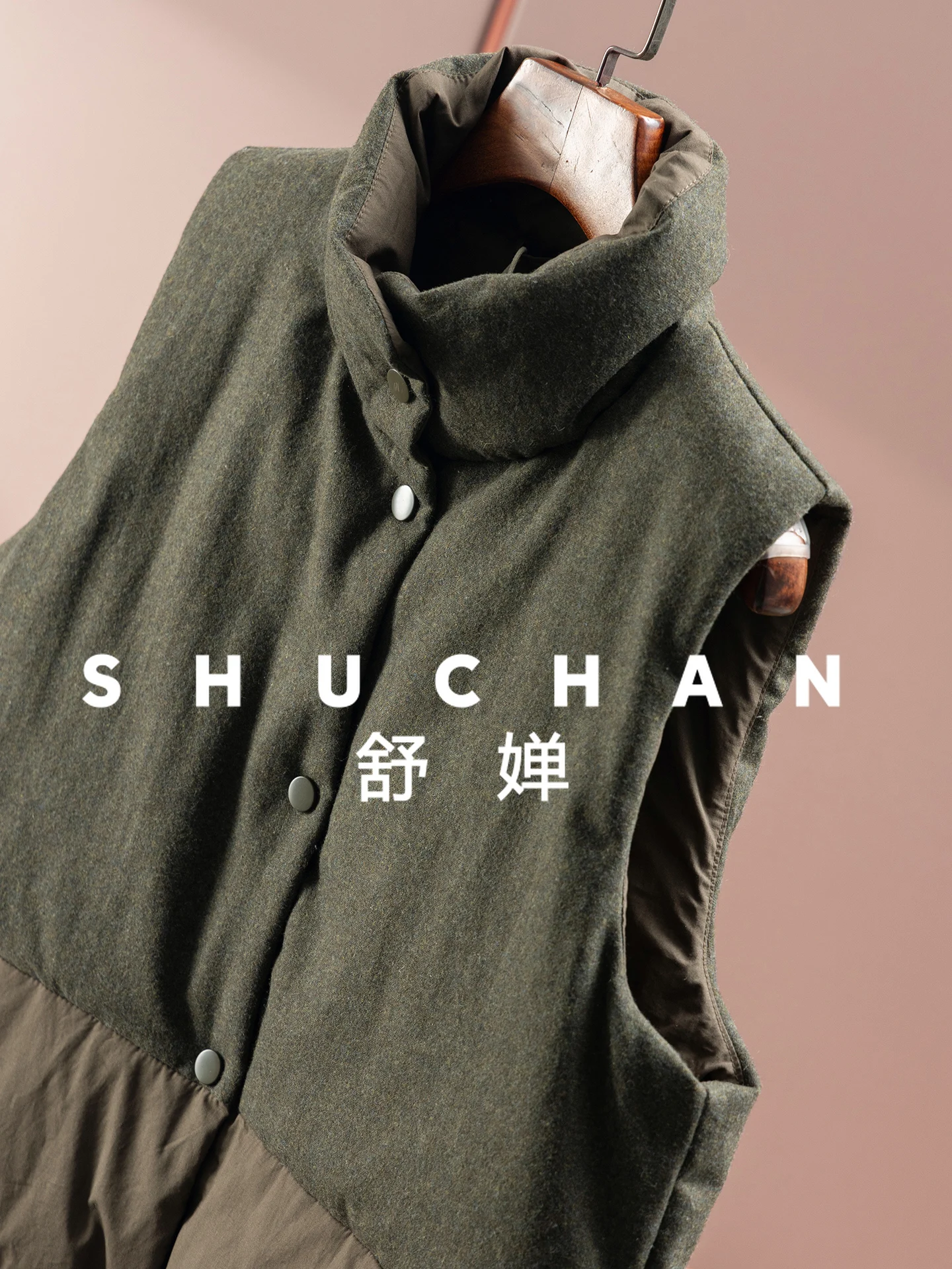 Luz de luxo parquet fio lã gola alta 90 ganso para baixo colete h feminino 25i8 casaco feminino