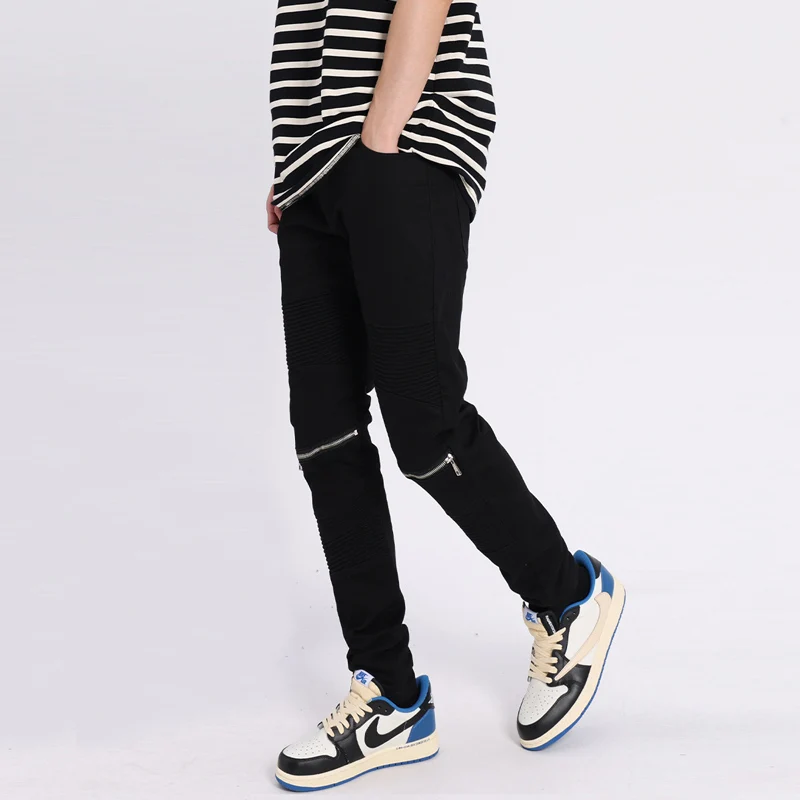 Street Fashion Men Jeans Black Color Elastic Slim Fit Zipper Designer Ripped Jeans Men Punk Trousers Hip Hop Denim Pants Hombre