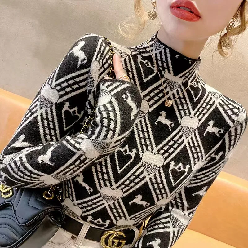 Women Clothing Slim Elasticity Knitted Pullovers Autumn Vintage Fashion Turtleneck Chic Y2k Sweaters Comfortable Inside Knitwear