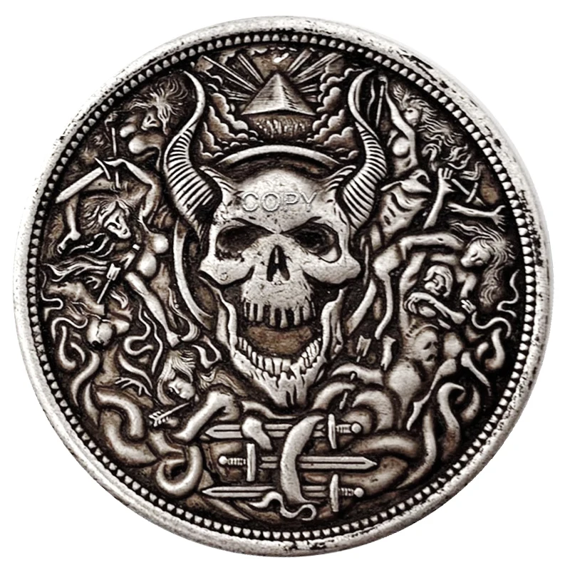 US Morgan Bull Skull Commemorative  Collector Coin Hand Engraved  Pakistan Self Defence Medals ww2 German Military Copy Coin