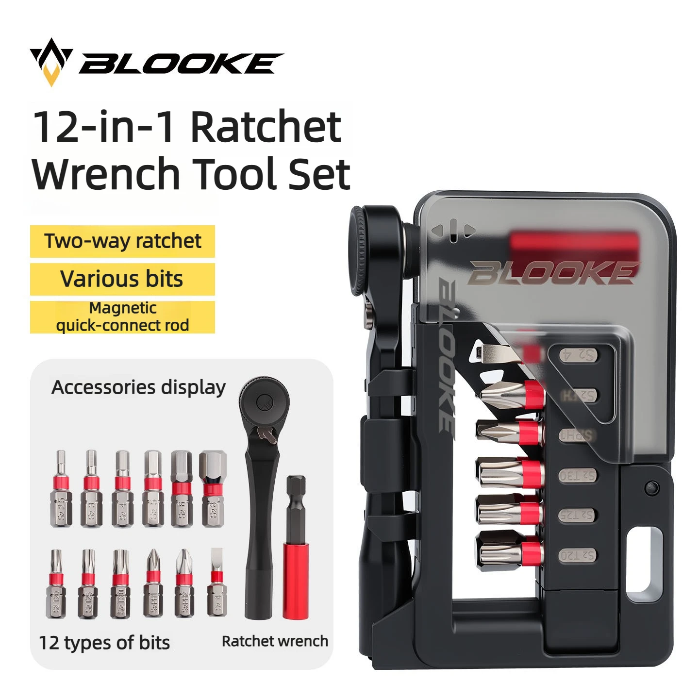 

BLOOKE 12 в 1 портативный велосипедный набор инструментов с храповым механизмом для обслуживания и ремонта горных велосипедов и шоссейных велосипедов