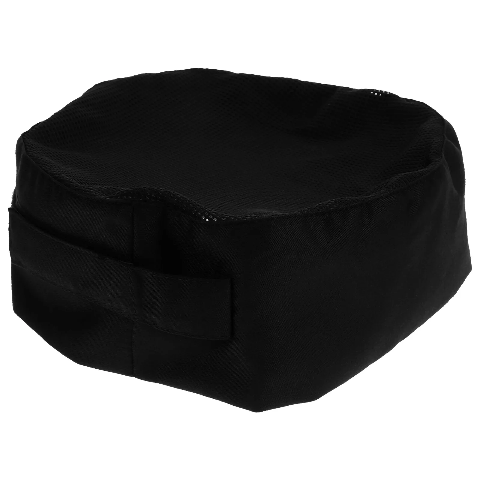 

Black Chef Hat Machine Washable Catering Skull Cap Breathable Mesh Top Hook Loop Strap Adjustable One Size Fits Most